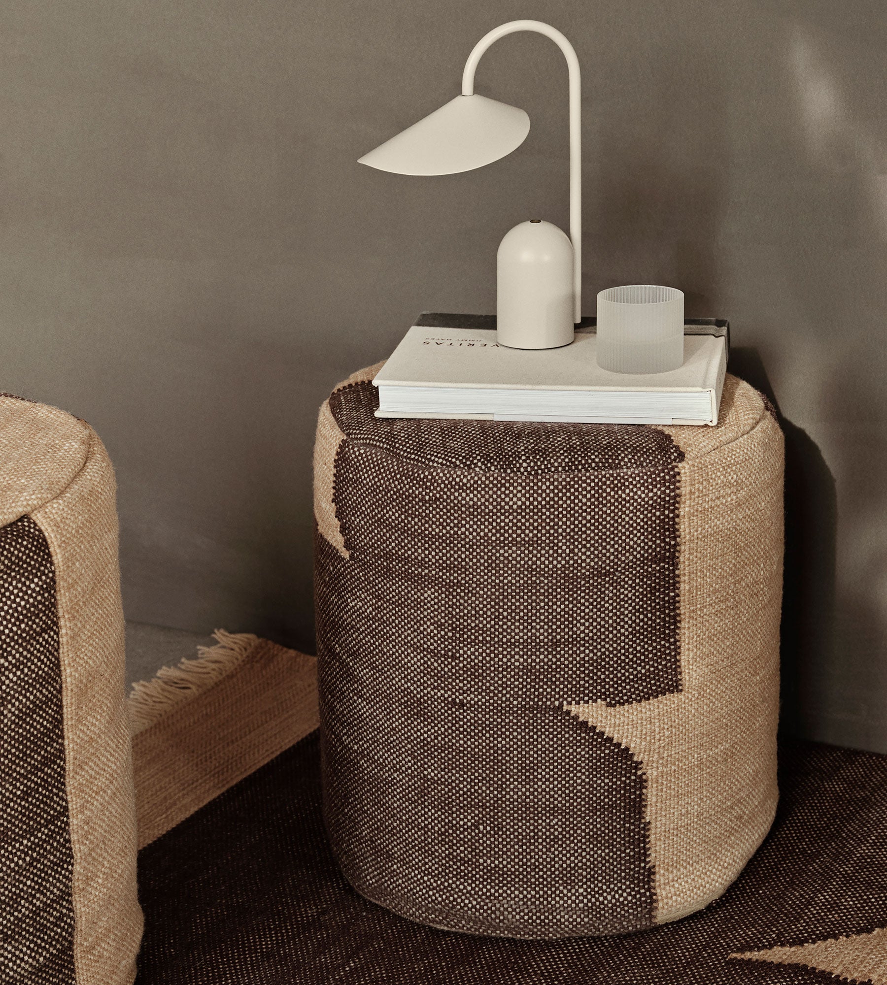 Forene Cylinder Pouf - Tan/Chocolate