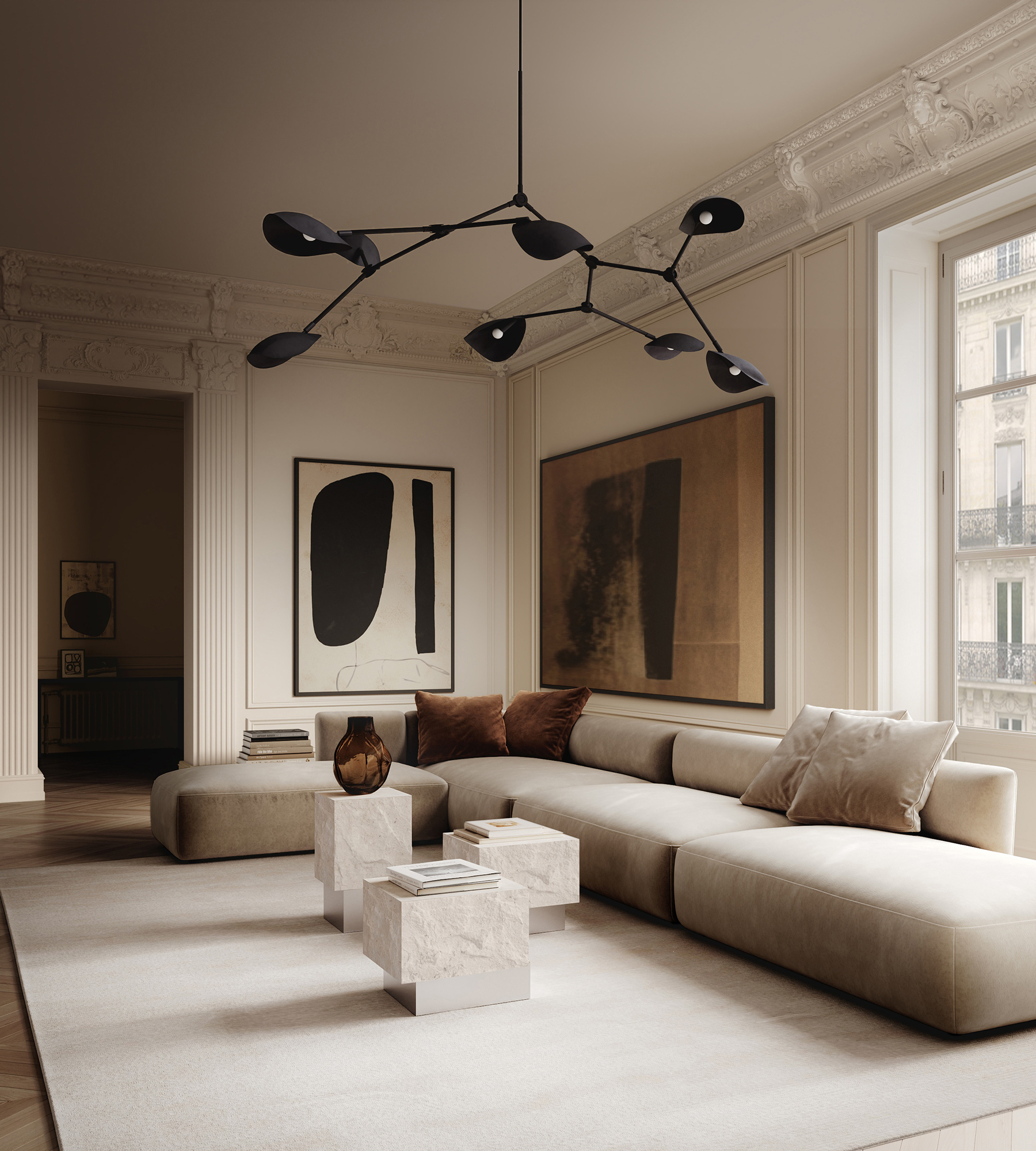 Temple Coffee Table Tall - Chrome/Limestone