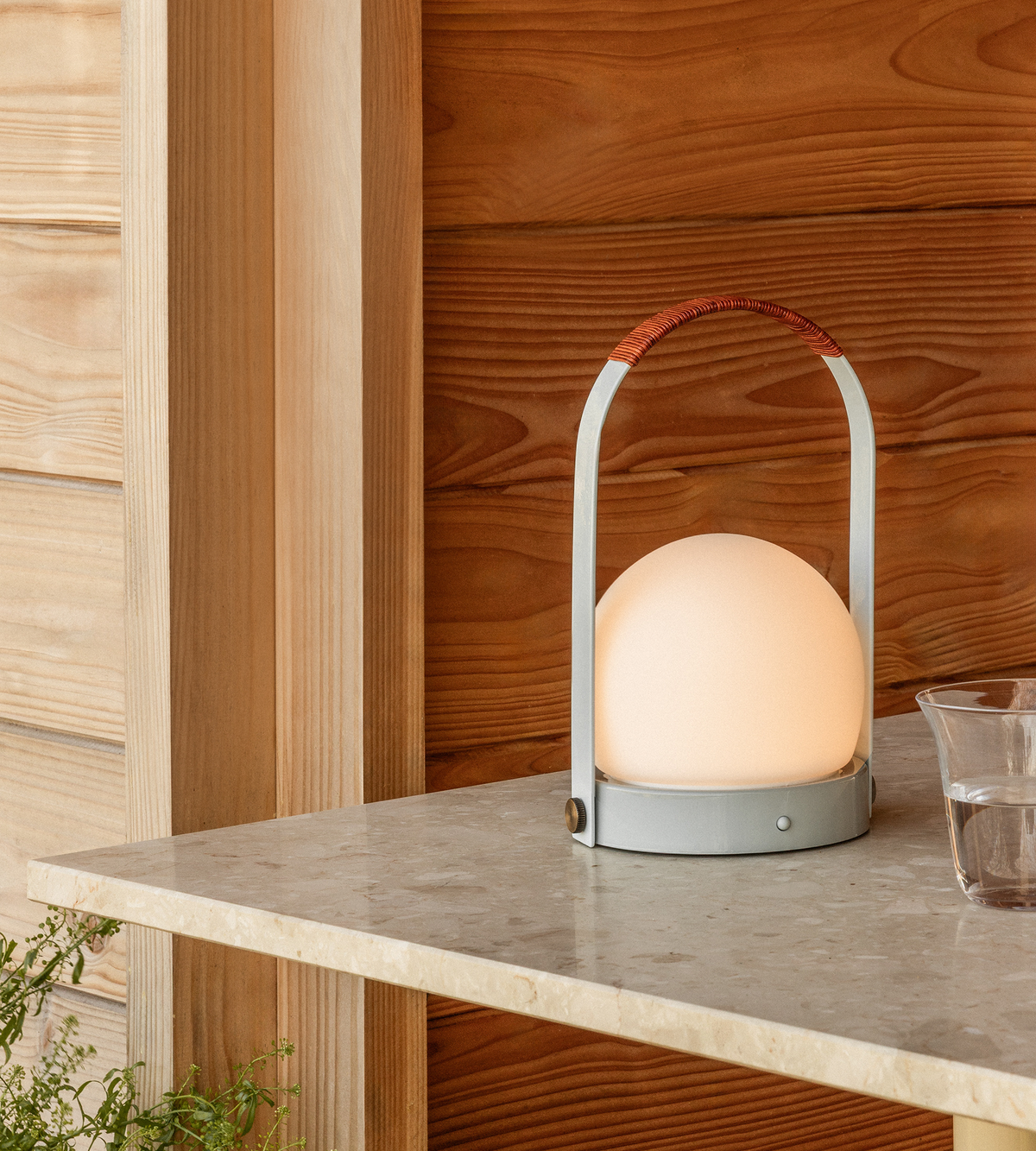 Carrie Portable Lamp - Linen Blue/Leather