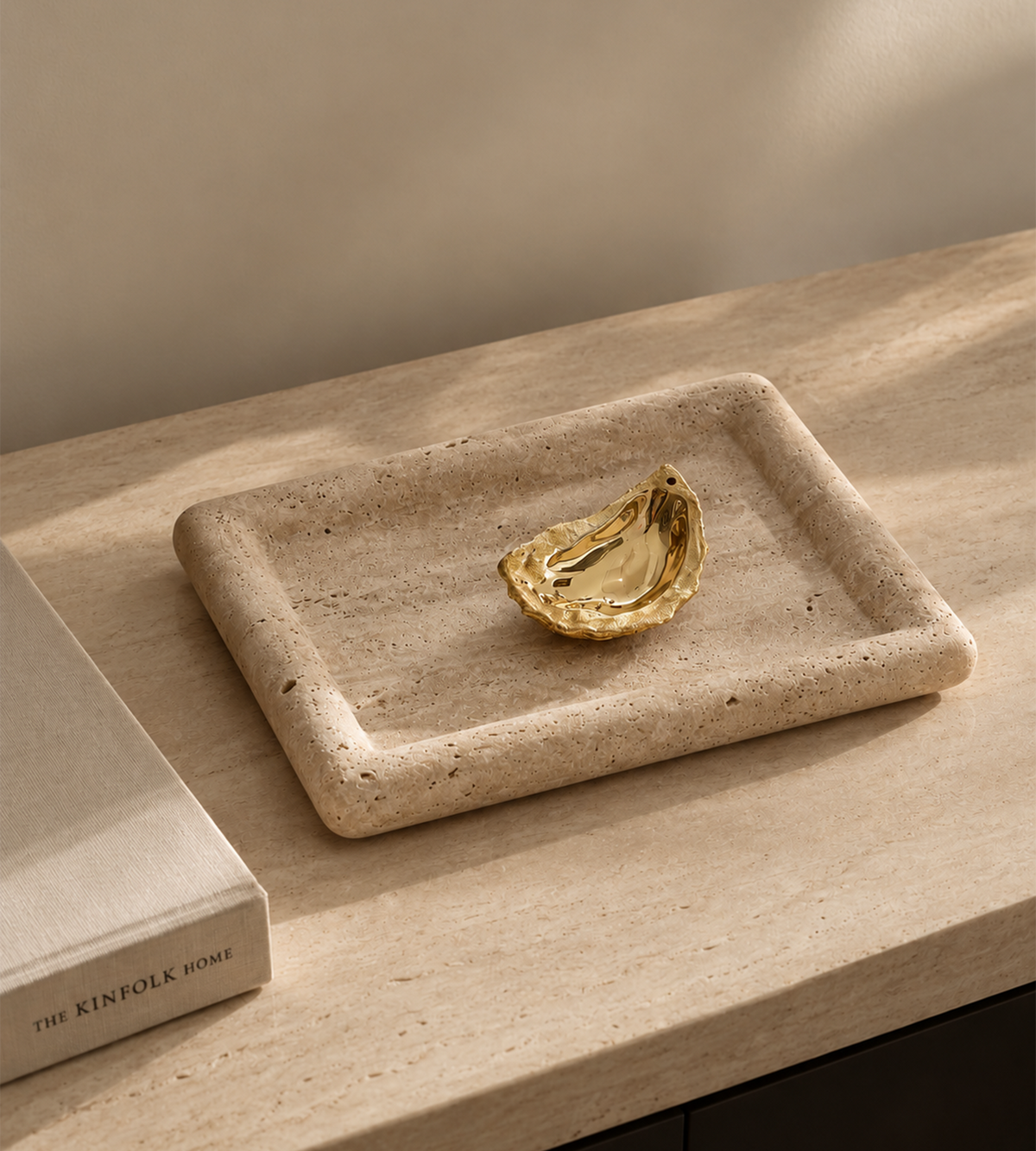 Halo Rectangle Tray - Travertine