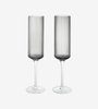 Ripple Champagne Flutes (set of 2) - Smoked Grey